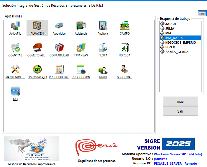 SIGRE - Pantalla Principal del ERP